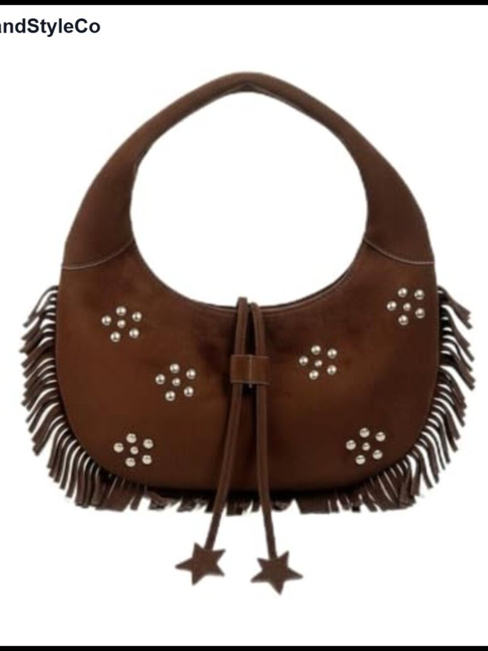 Bohemian Faux Leather Hobo Bag Studded Fringe Shoulder Purse
